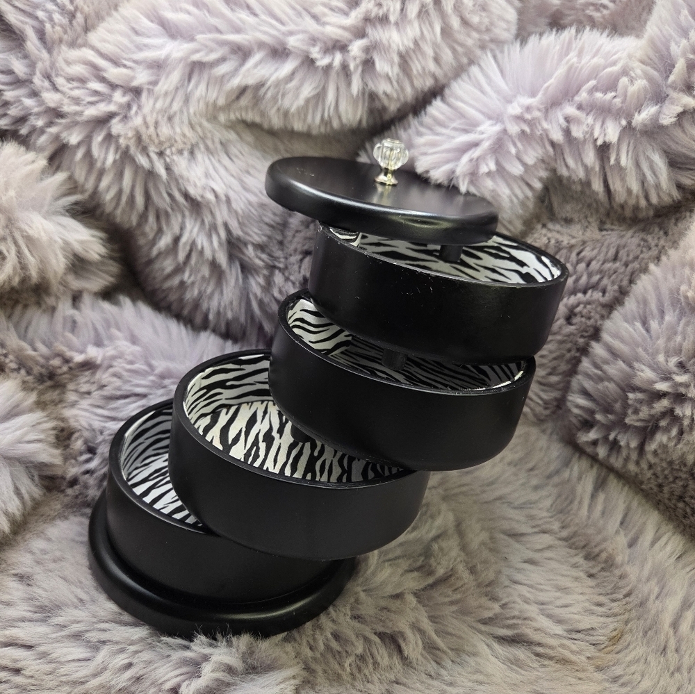 Bombay Black Zebra Print Jewelry Organizer Box 4 Drawer - Picture 4 of 5